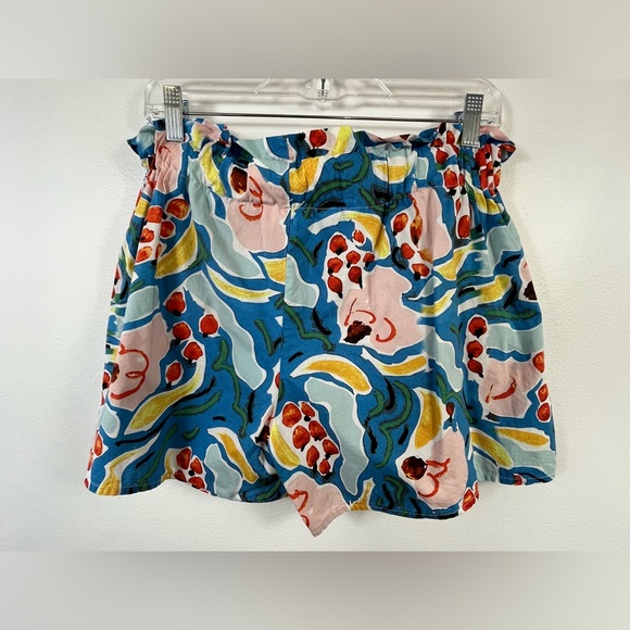 Love + Harmony Blue Patterned Paper Bag Shorts Elastic Waist Band, sz LG - Picture 1 of 9